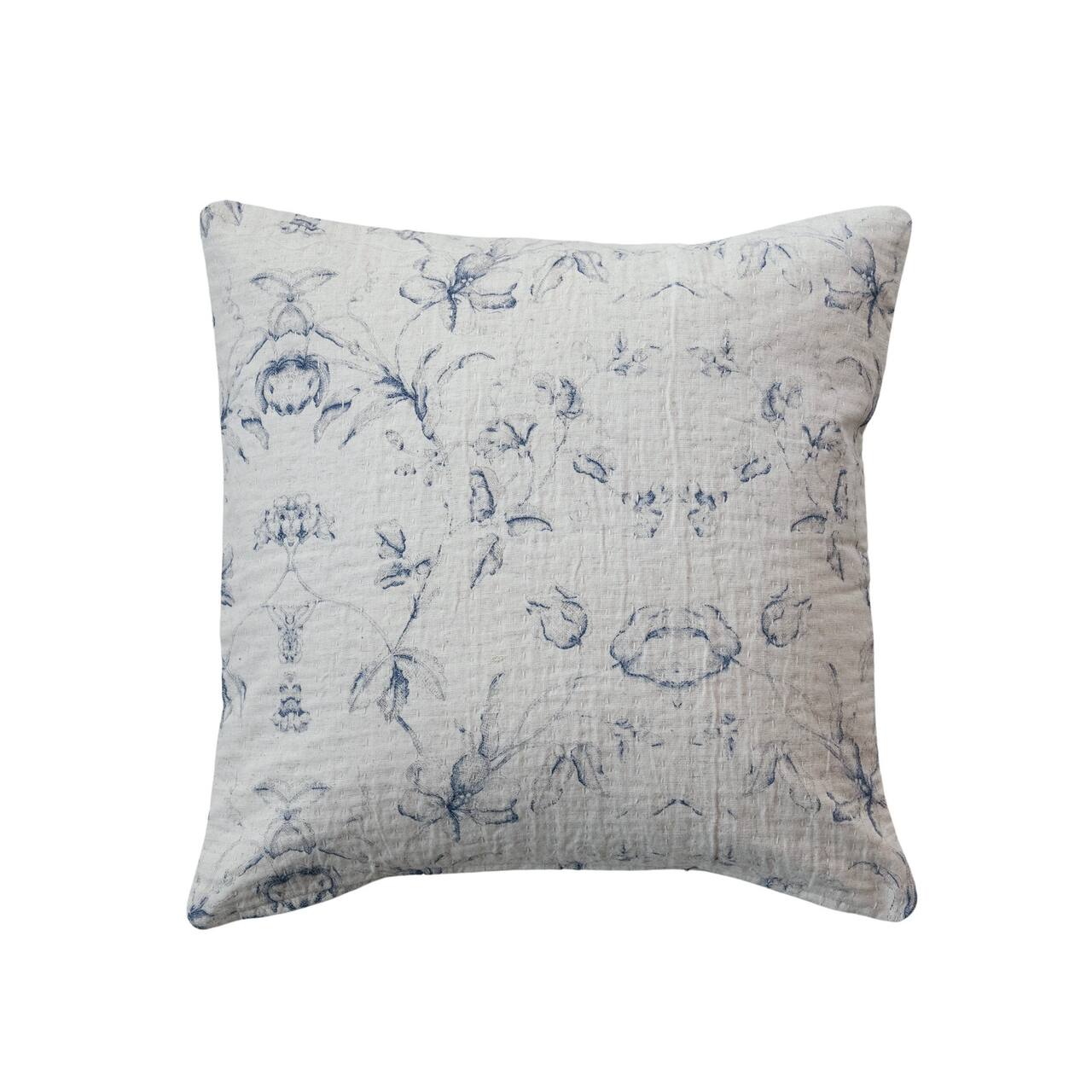 Hello Honey® 18" Blue Flower & Foliage Accent Pillow